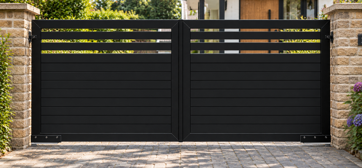 Anatase Design Swing Aluminium Gate Orsen in Jet Black RAL 9005