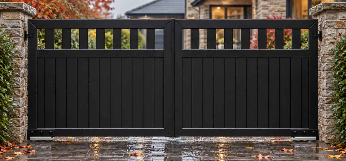 Cinnabar Design Swing Aluminium Gate Orsen in Jet Black RAL 9005