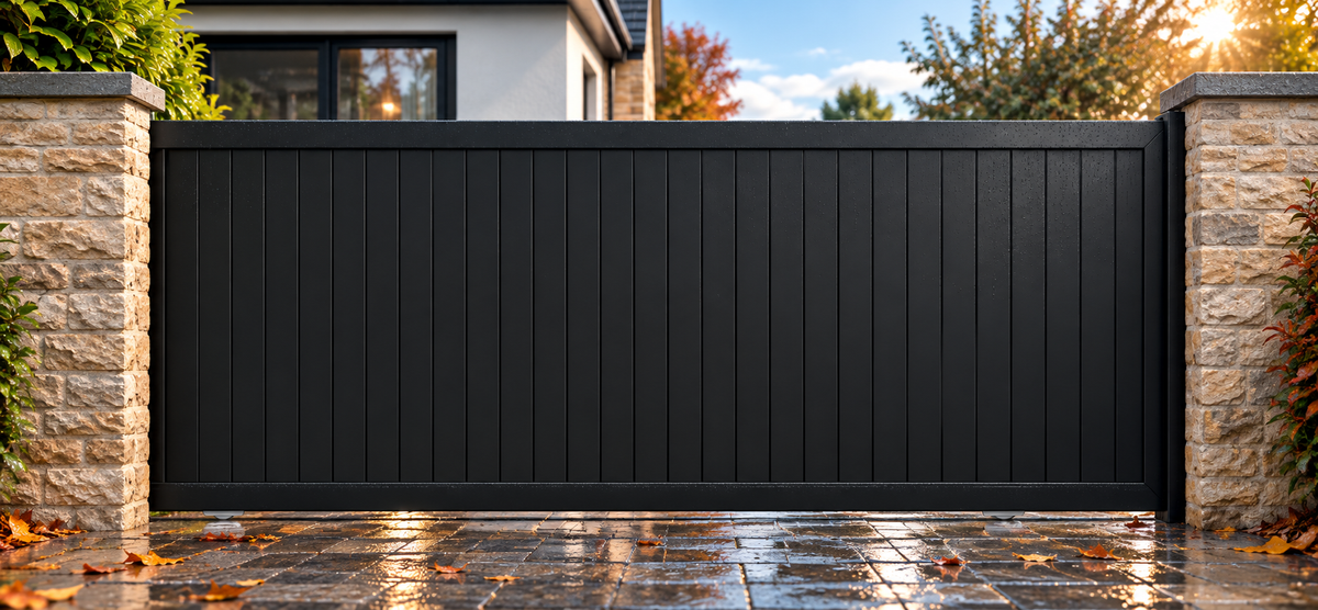Emerald Sliding Aluminium Gate Orsen in Jet Black RAL 9005