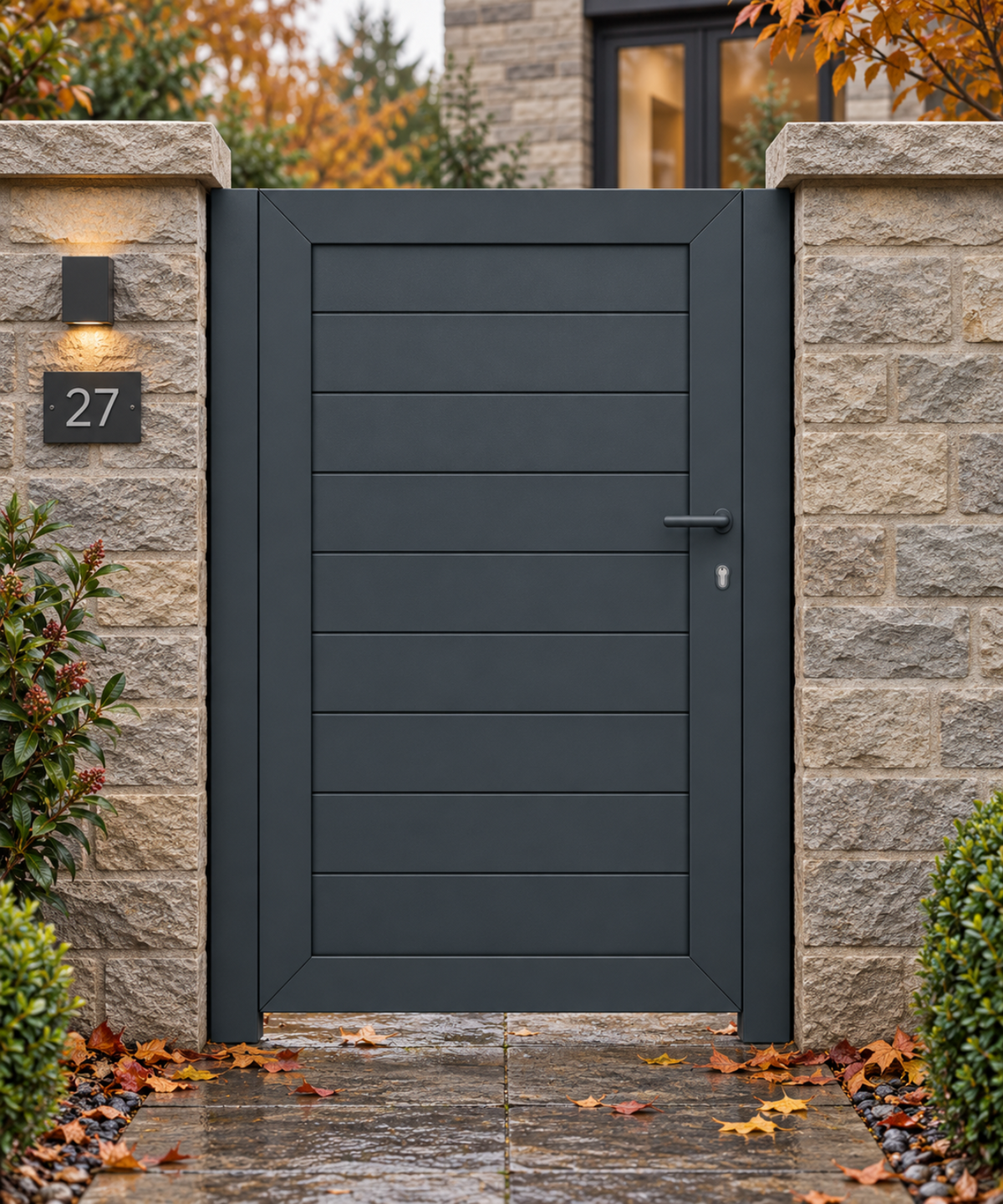 Opal Design Pedestrian Gate Orsen in Black Grey RAL 7021 Colour