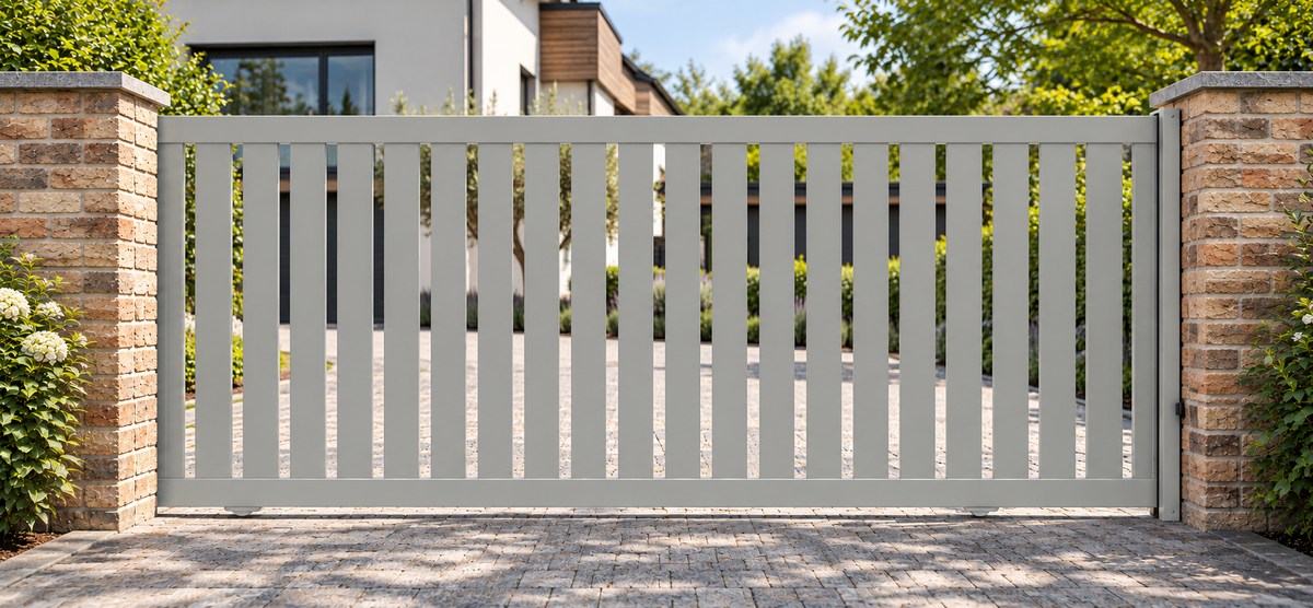 Ruby Design Vertical Sliding Aluminium Gate Orsen in Agate Grey RAL 7038