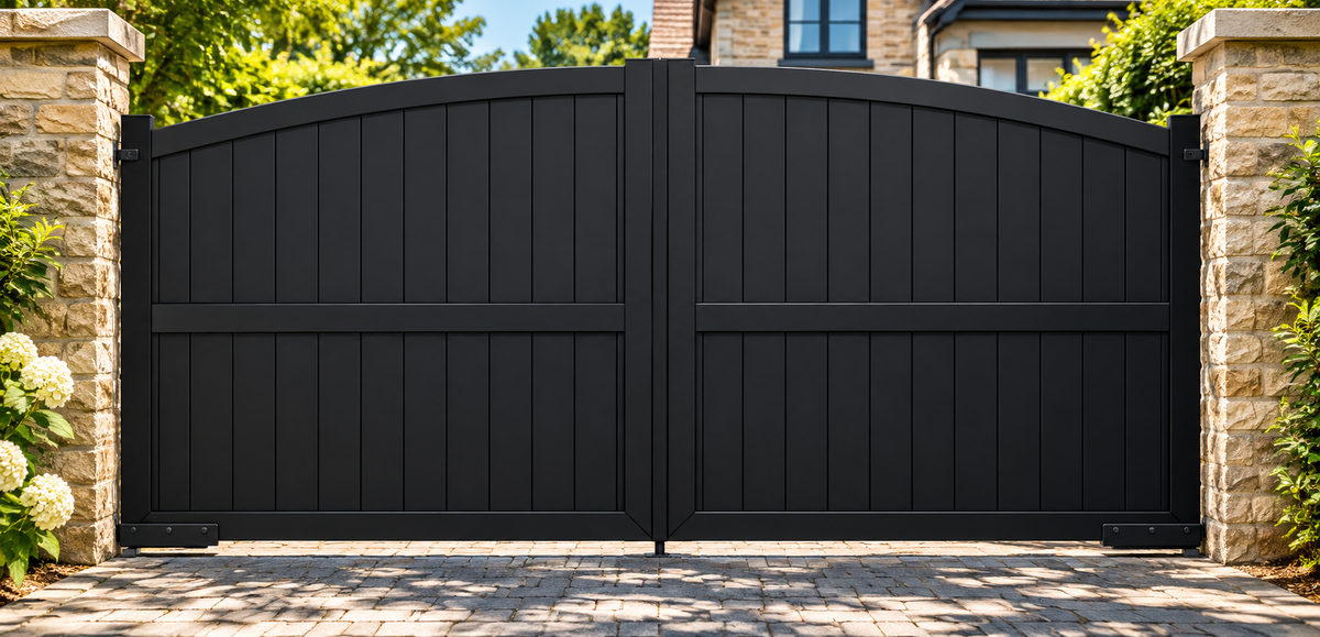 Sunstone Design Swing Aluminium Gate Orsen in Jet Black RAL 9005