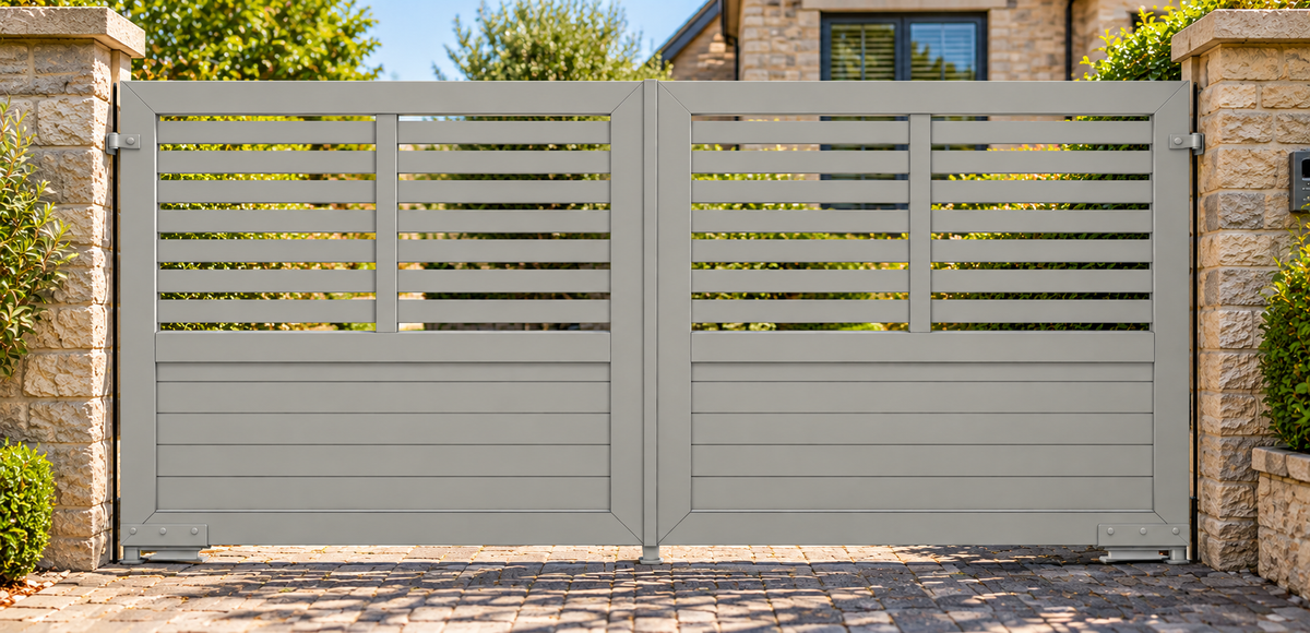 Tourmaline Design Swing Aluminium Gate Orsen in Agate Grey RAL 7038